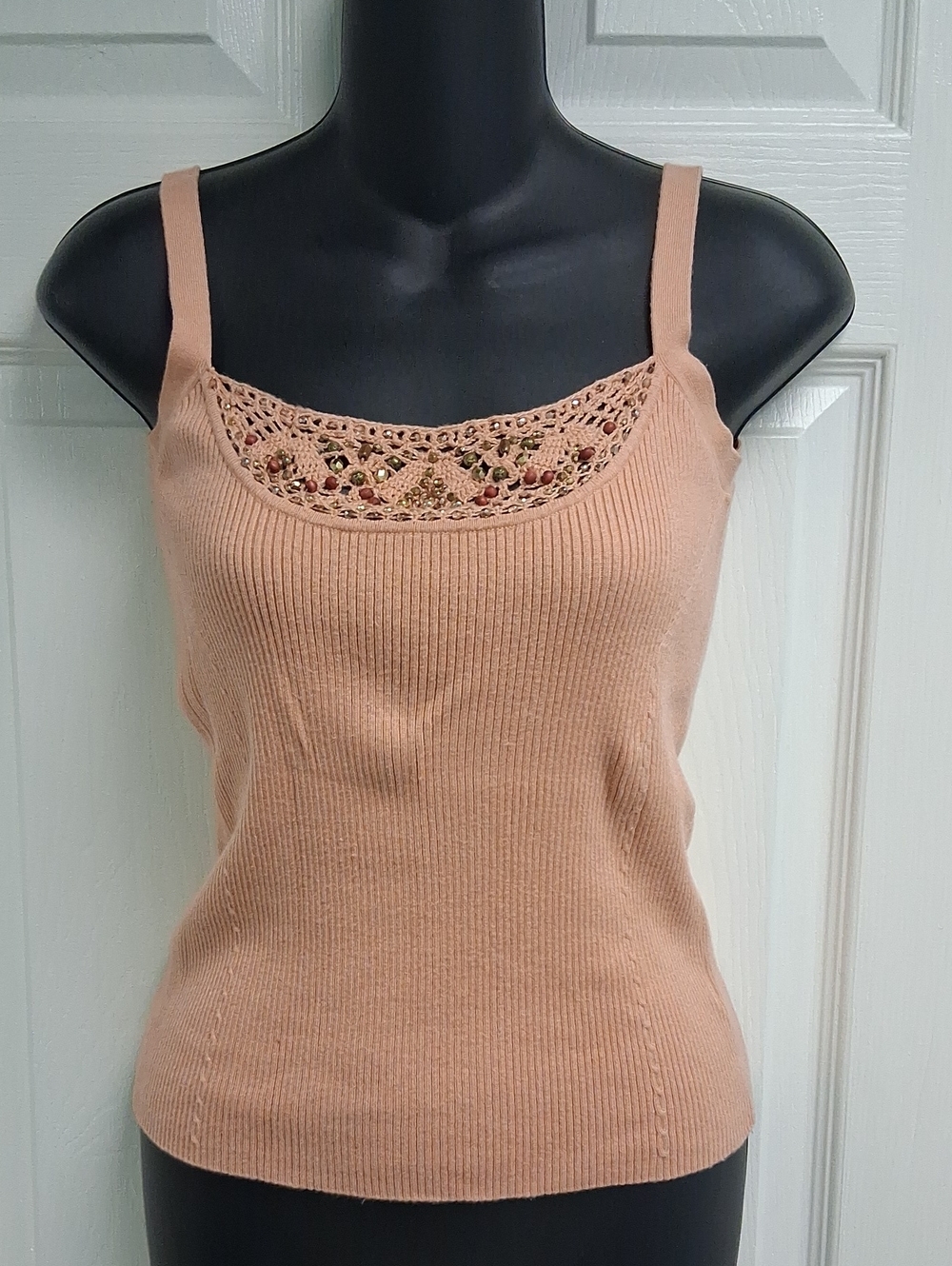 Cynthia STEFFE  Salmon Pink Beaded Sweater Small